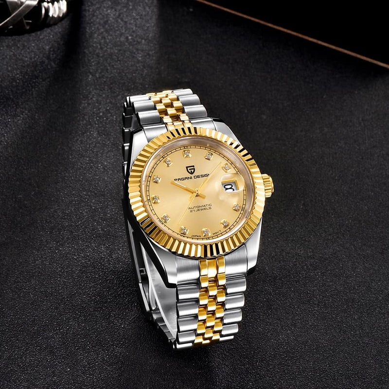 PAGANI DESIGN ساعة باجاني ديزاين 2022 للرجال الأوتوماتيكية الفاخرة - مقاومة للماء من الفولاذ المقاوم للصدأ مع قرص ذهبي - Image 4